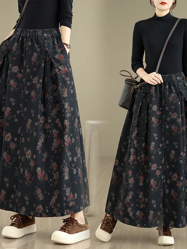 Ele Retro Print Denim Skirt Women's mid Waist A-Line Midi Skirt Loose Fit Casual Commute Sle High Waist Drapey Long Skirt
Ele Retro Print Denim Skirt Women's mid Waist A-Line Midi Skirt Loose Fit Casual Commute Sle High Waist Drapey Long Skirt
