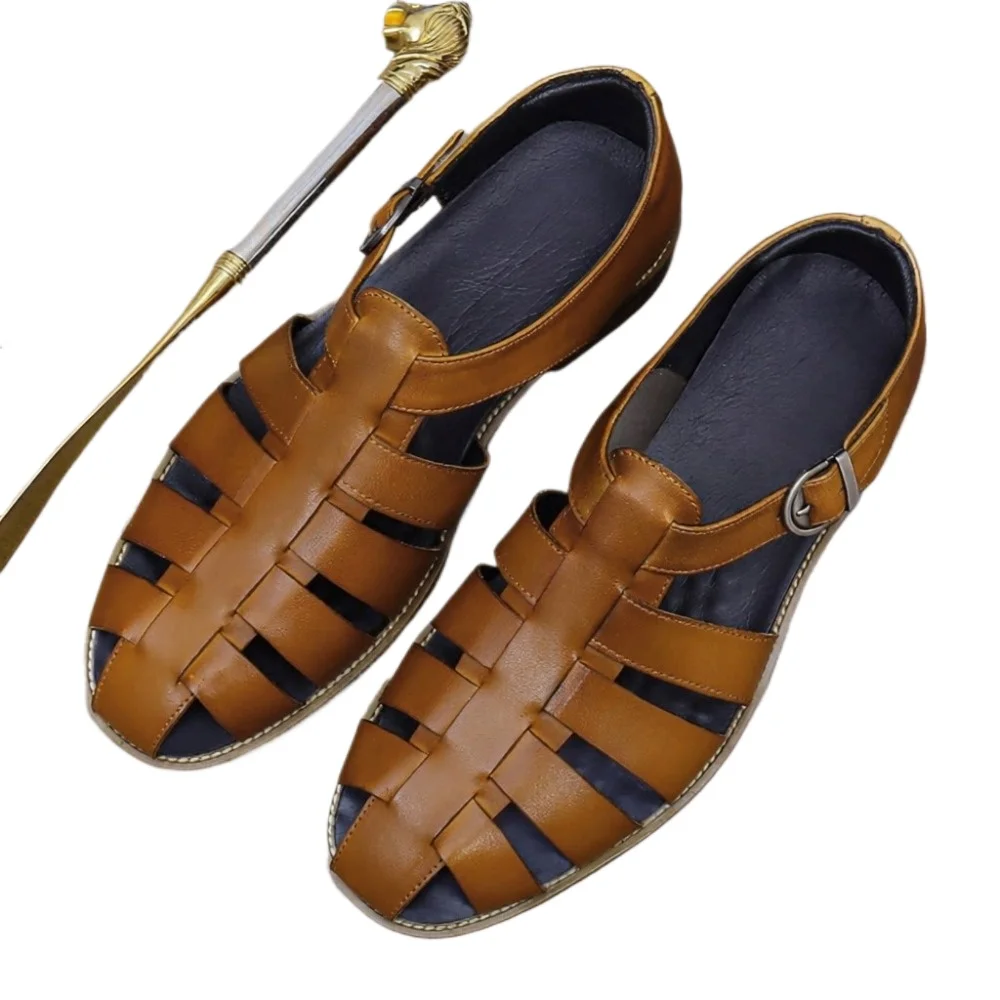 Fashion Vintage Style Summer Men Gladiator Flat heel Genuine Leather Men's Hollow Out Sandals Gentlemen Plaid Sandals Rome
Fashion Vintage Style Summer Men Gladiator Flat heel Genuine Leather Men's Hollow Out Sandals Gentlemen Plaid Sandals Rome