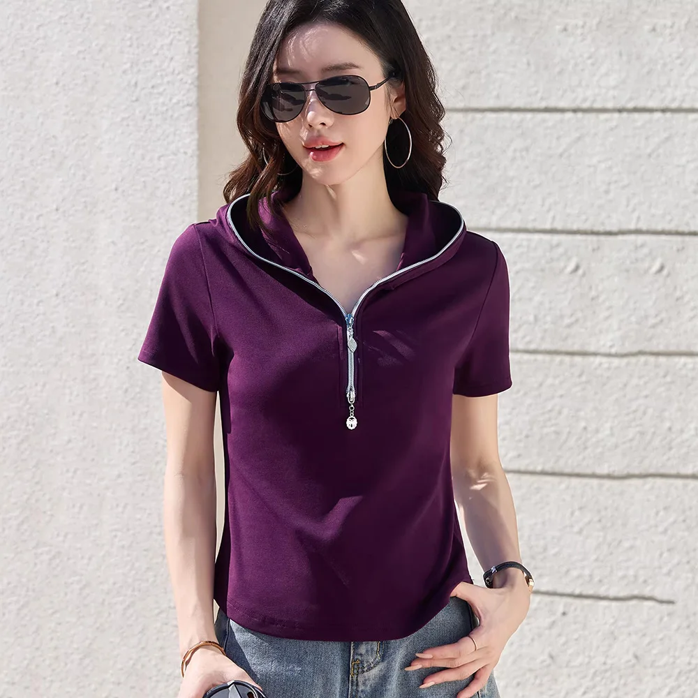 New Women Hooded Short Sleeve T-shirt Summer Fashion Asymmetric Solid Color Slim Hoodies Simplicity Casual Basic Pullover Tees
New Women Hooded Short Sleeve T-shirt Summer Fashion Asymmetric Solid Color Slim Hoodies Simplicity Casual Basic Pullover Tees