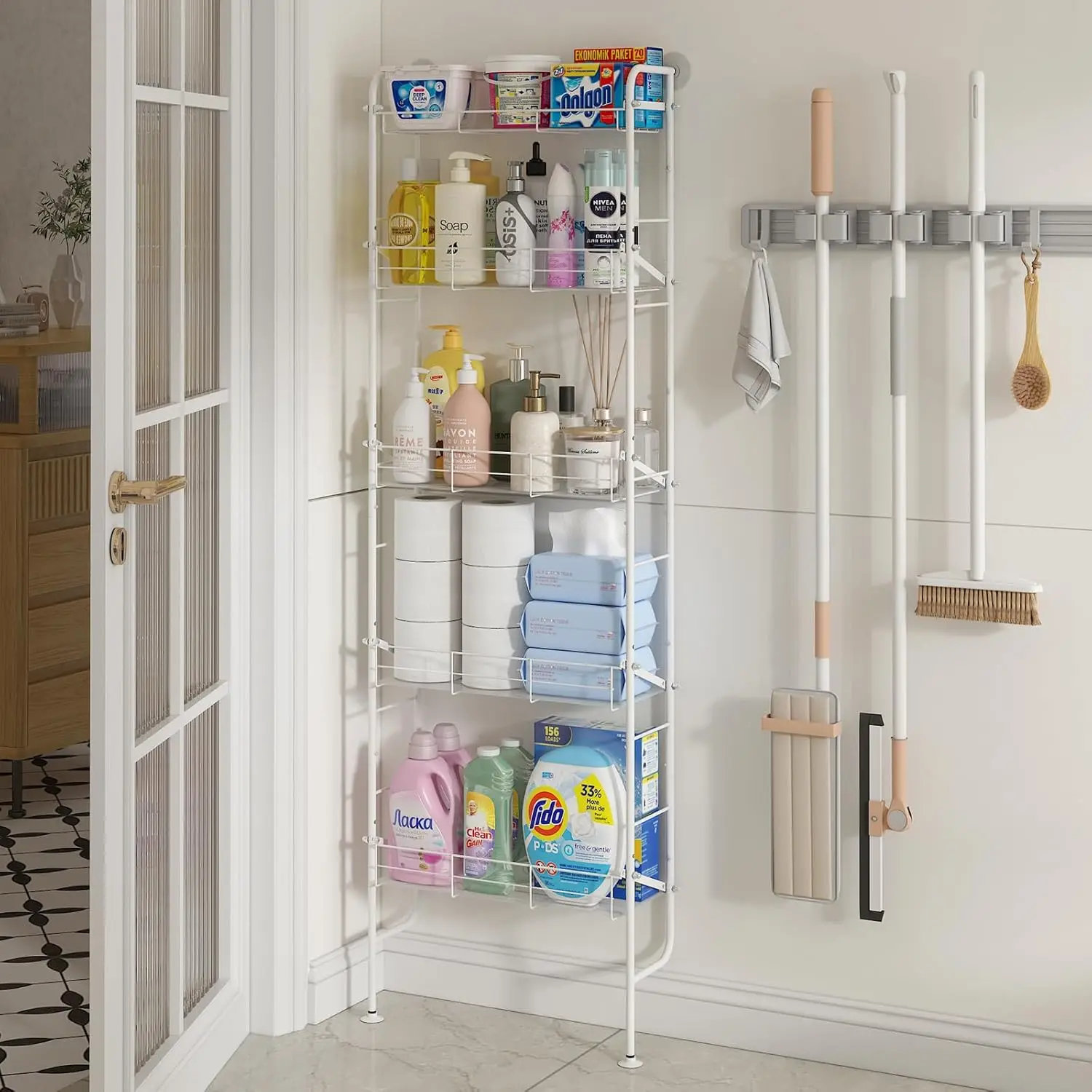 5-Tier Narrow Shelf, Behind Door Organizer, Kitchen & Bathroom Storage, Multi-Functional Corner Shelf, Wall-Mounted Spice Rack,
5-Tier Narrow Shelf, Behind Door Organizer, Kitchen & Bathroom Storage, Multi-Functional Corner Shelf, Wall-Mounted Spice Rack,