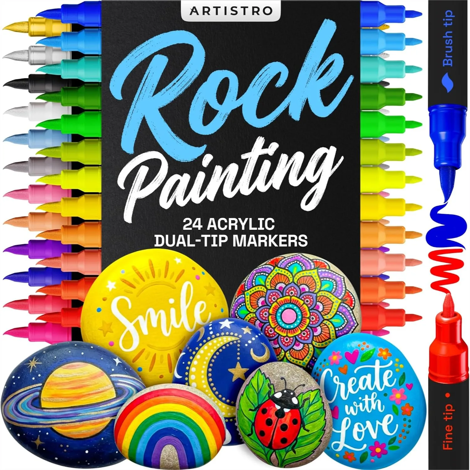 24 Acrylic Paint Markers for Rock Painting - Art Supplies with Dual Tips for Kids & Adults - Non-Toxic Paint Pens for Stones
24 Acrylic Paint Markers for Rock Painting - Art Supplies with Dual Tips for Kids & Adults - Non-Toxic Paint Pens for Stones