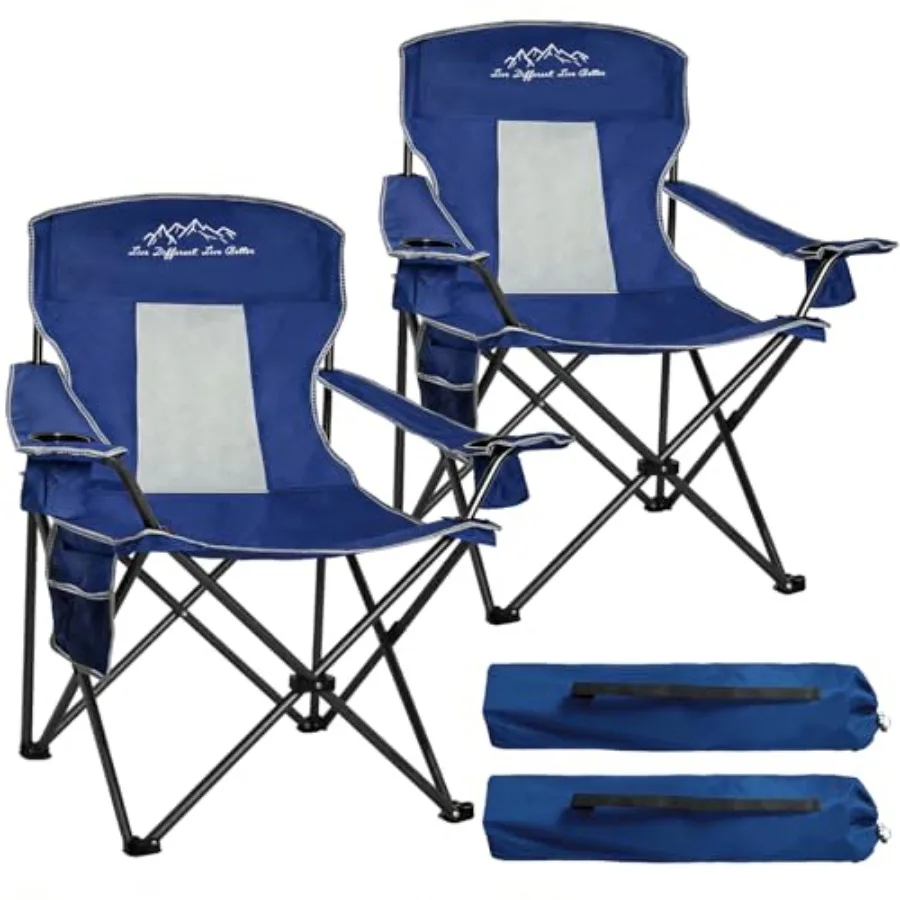 Camping chairs for outdoor use, steel frame with blue breathable mesh, high-back comfort design, 400 lbs capacity, foldable and
Camping chairs for outdoor use, steel frame with blue breathable mesh, high-back comfort design, 400 lbs capacity, foldable and