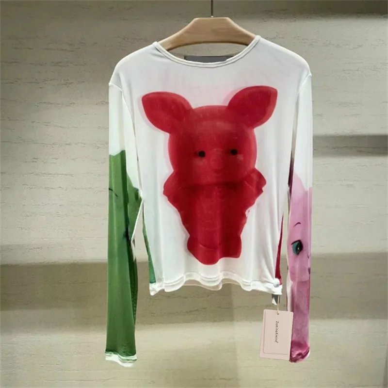 Niche 23 spring and summer new top bottom shirt cartoon pattern mesh long sleeve T-shirt woman
Niche 23 spring and summer new top bottom shirt cartoon pattern mesh long sleeve T-shirt woman