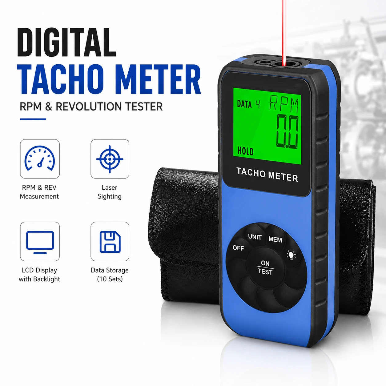 Non-Contact Laser Tachometer, Digital RPM Gauge 0-99999 RPM, Backlit LCD Speed Meter with Data Record for Industrial Car Lawnmow
Non-Contact Laser Tachometer, Digital RPM Gauge 0-99999 RPM, Backlit LCD Speed Meter with Data Record for Industrial Car Lawnmow
