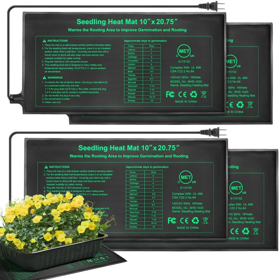 Seeding Heat Mat 10x 20.75, 4 Pack Durable Plant Heating Mat Pad for Seed Starting, UL and MET Certified,Waterproof Plant Heatin
Seeding Heat Mat 10x 20.75, 4 Pack Durable Plant Heating Mat Pad for Seed Starting, UL and MET Certified,Waterproof Plant Heatin