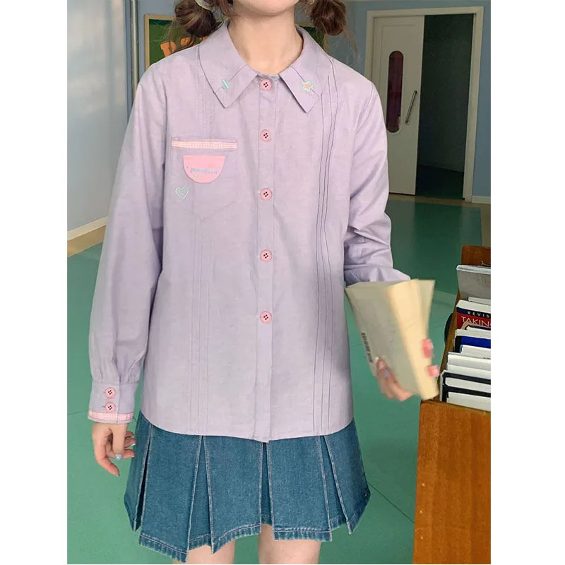 Embroidery Star Lovely Blue Purple Long Sleeved Sweet Lapel Collar Women Loose Spring Contrasting Colors Casual All-match Shirt
Embroidery Star Lovely Blue Purple Long Sleeved Sweet Lapel Collar Women Loose Spring Contrasting Colors Casual All-match Shirt