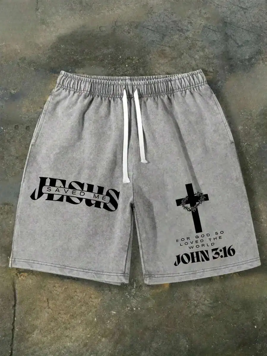 Vintage Washed Cotton Shorts For Men Printed With Jesus Saved Me And John 3:16
Vintage Washed Cotton Shorts For Men Printed With Jesus Saved Me And John 3:16