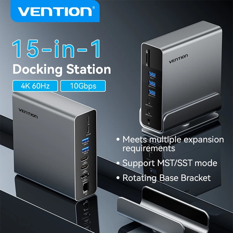 Vention 15 in 1 USB C Docking Station HDMI 4K@60Hz Support MST/SST Mode USB 3.2 RJ45 PD100W SD TF for Window Mac Hub
Vention 15 in 1 USB C Docking Station HDMI 4K@60Hz Support MST/SST Mode USB 3.2 RJ45 PD100W SD TF for Window Mac Hub