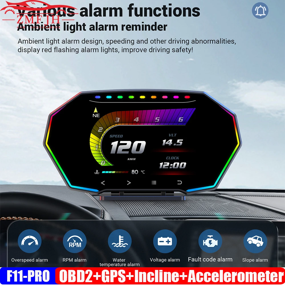 F11-PRO Автомобильный HUD OBD2 + GPS + включение + акселерометр Проекционный дисплей Турбинный давление Скорость оборотов Температура воды Сигнализация превышения скорости напряжения
F11-PRO Автомобильный HUD OBD2 + GPS + включение + акселерометр Проекционный дисплей Турбинный давление Скорость оборотов Температура воды Сигнализация превышения скорости напряжения