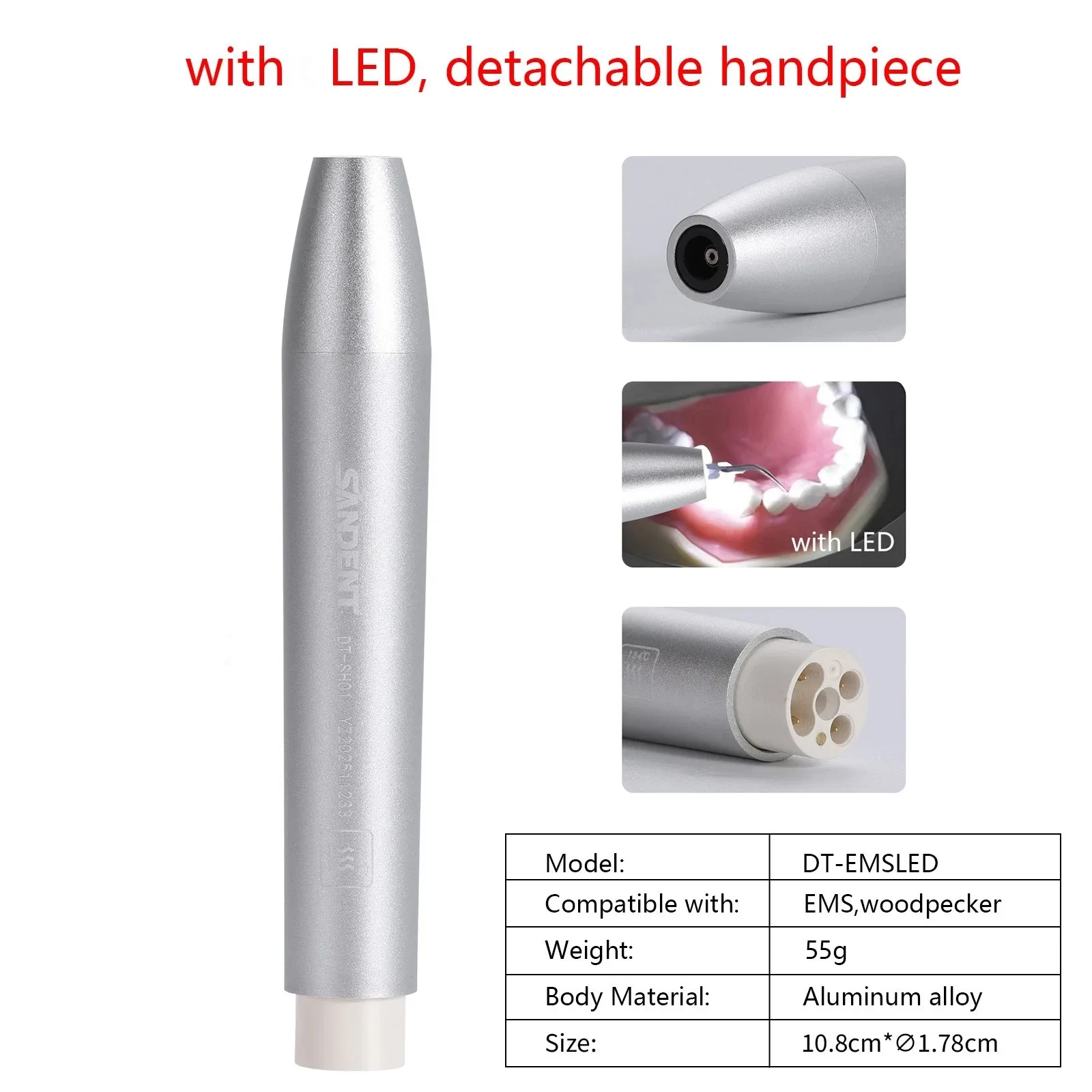 Dental Metal Ultrasonic Scaler LED Handpiece Fit For Woodpecker EMS
Dental Metal Ultrasonic Scaler LED Handpiece Fit For Woodpecker EMS