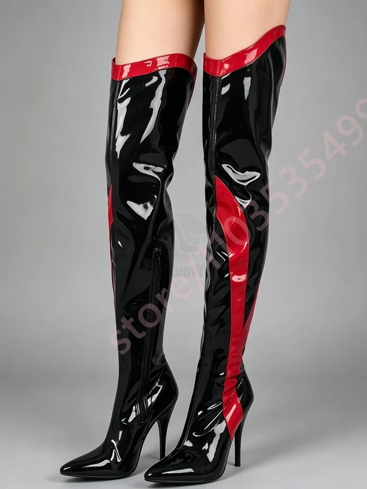 2026 New Black & Red Patent Leather Thigh High Boots for Women Pointed Toe Stiletto Heel Color Block Shiny Stretch Party Boots
2026 New Black & Red Patent Leather Thigh High Boots for Women Pointed Toe Stiletto Heel Color Block Shiny Stretch Party Boots