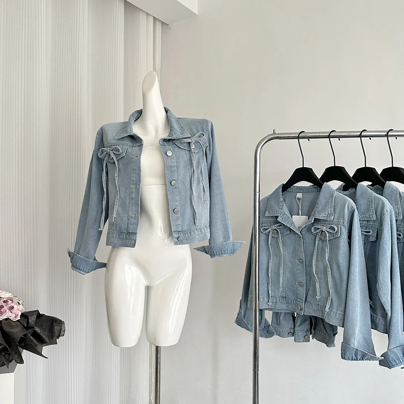 Streetwear Vintage Blue Denim Jacket Women Korean Casual All Match Loose Bow Crop Outwear Female Spring New Long Sleeve Coat
Streetwear Vintage Blue Denim Jacket Women Korean Casual All Match Loose Bow Crop Outwear Female Spring New Long Sleeve Coat