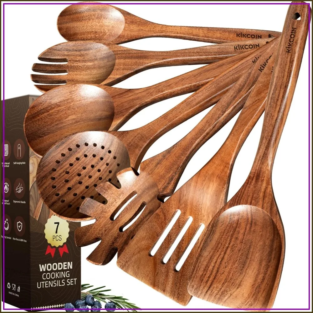 7 PCS Natural Teak Wooden Cooking Utensils Set, Non Toxic Wood Spoons for Kitchen, Nonstick & Easy to Clean
7 PCS Natural Teak Wooden Cooking Utensils Set, Non Toxic Wood Spoons for Kitchen, Nonstick & Easy to Clean