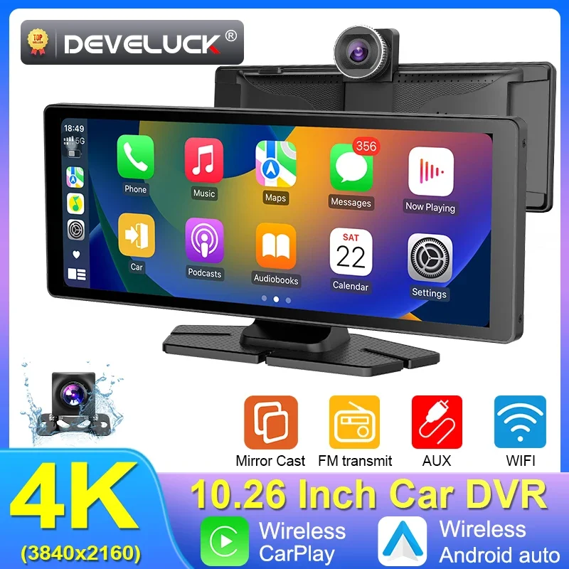 10,26-дюймовый автомобильный видеорегистратор 4K, беспроводной CarPlay и Android Auto BT, GPS-навигация, зеркальный видеоплеер с двумя объективами, задняя камера 1080P
10,26-дюймовый автомобильный видеорегистратор 4K, беспроводной CarPlay и Android Auto BT, GPS-навигация, зеркальный видеоплеер с двумя объективами, задняя камера 1080P
