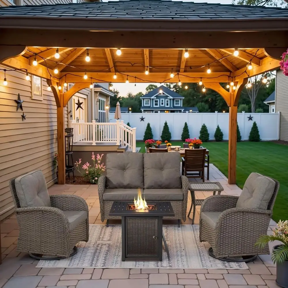 5 Pieces Patio urniture Set with 30” Propane ire Pit Table, Deep Seating Swivel Rocker Glider Outdoor Chairs Set o 4 with Side T
5 Pieces Patio urniture Set with 30” Propane ire Pit Table, Deep Seating Swivel Rocker Glider Outdoor Chairs Set o 4 with Side T