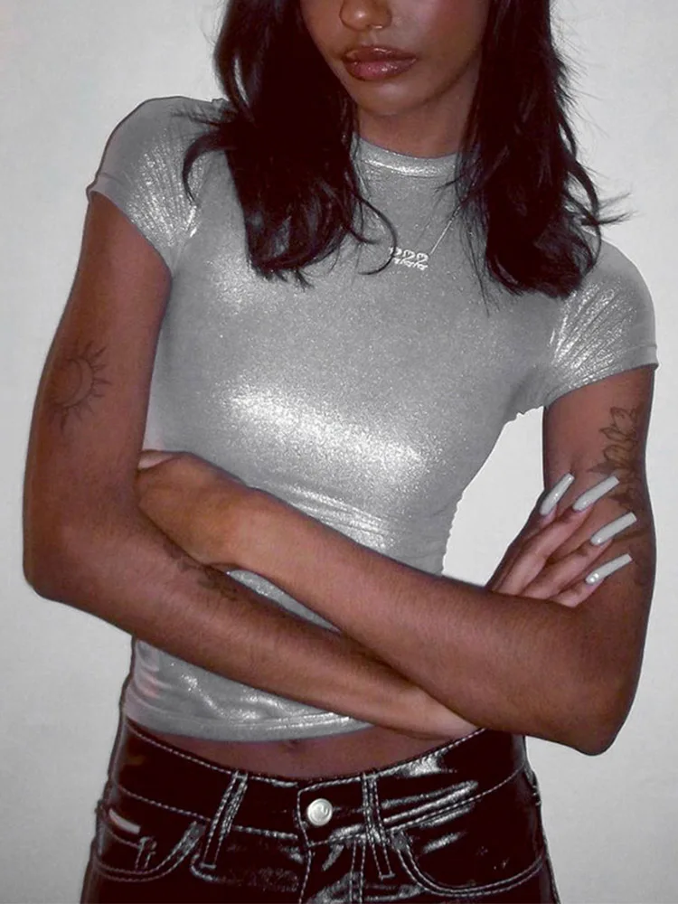 Leather Solid O Neck Short Sleeves Sexy Slim Y2K T-Shirt Top 2025 Summer Women Fashion Tees Streetwear Grunge Clothes
Leather Solid O Neck Short Sleeves Sexy Slim Y2K T-Shirt Top 2025 Summer Women Fashion Tees Streetwear Grunge Clothes