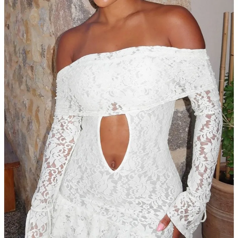 Women's Clothing 2026 Spring New Fashionable and Sexy One-word Collar Hollow Lace Long-sleeved Streamer Skirt
Women's Clothing 2026 Spring New Fashionable and Sexy One-word Collar Hollow Lace Long-sleeved Streamer Skirt