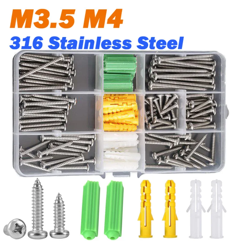 Phillips Pan Head Wood Screws Assortment Kit M3.5 M4 316 Stainless Steel Flat Countersunk Round Head Self Tapping Screw Set Box
Phillips Pan Head Wood Screws Assortment Kit M3.5 M4 316 Stainless Steel Flat Countersunk Round Head Self Tapping Screw Set Box