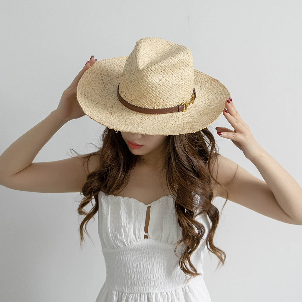 Spring and summer new fashion casual metal belt large eaves Raffia jazz hat outdoor beach sunshade straw hat
Spring and summer new fashion casual metal belt large eaves Raffia jazz hat outdoor beach sunshade straw hat
