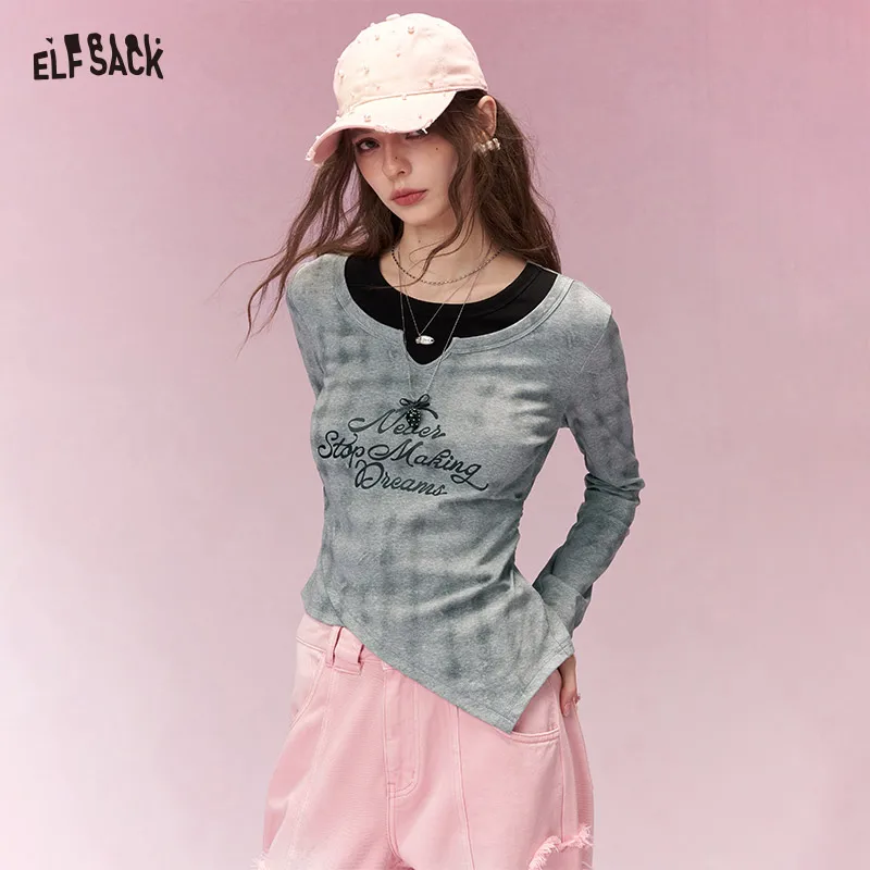 ELFSACK American Vintage Two Tone Asymmetrical Hem Long Sleeve Tshirt For Women
ELFSACK American Vintage Two Tone Asymmetrical Hem Long Sleeve Tshirt For Women