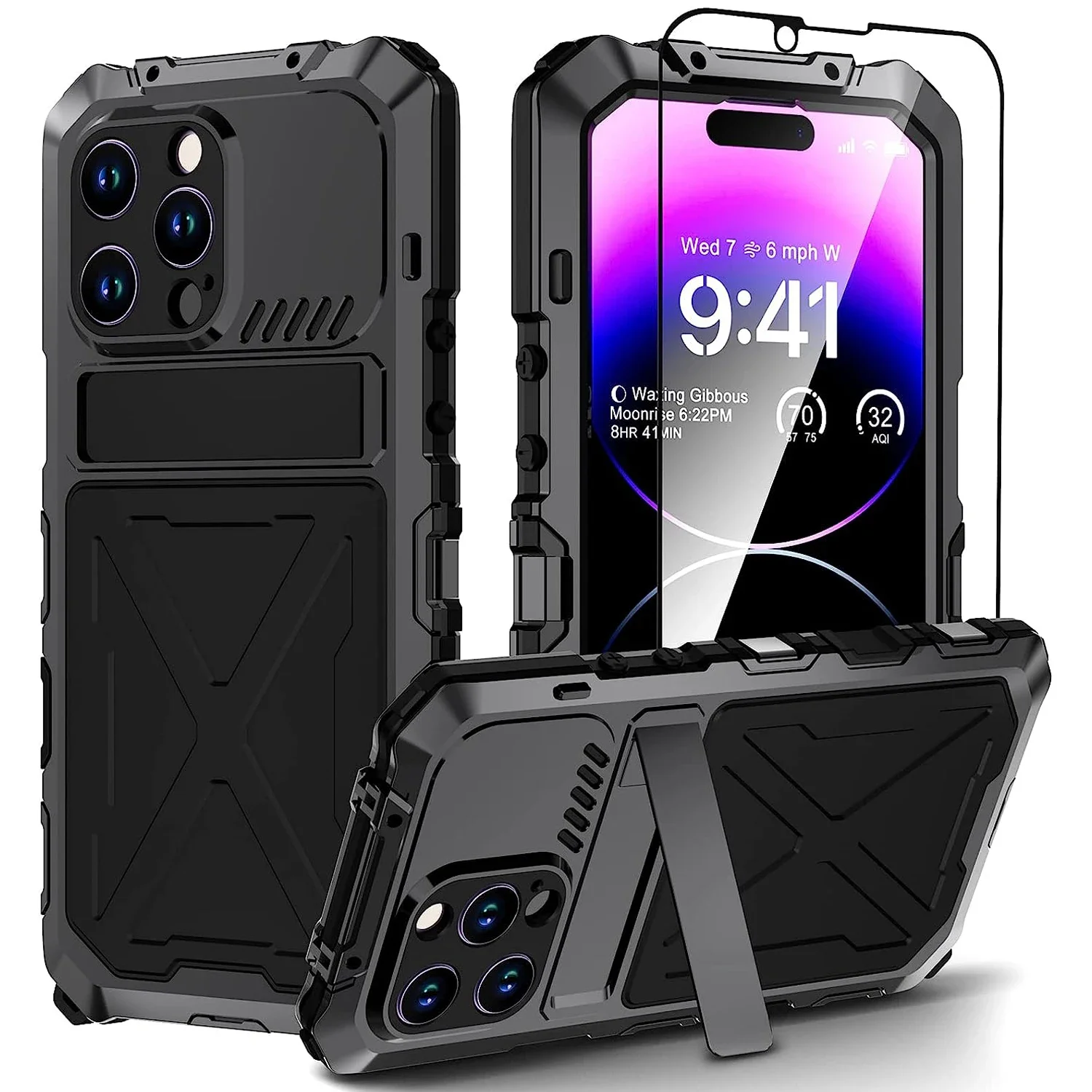 for iPhone16 15 14 Pro Max Case Metal Military-Grade Built-in Kickstand & 9H Screen Protector Protective Rugged Heavy Duty Case
for iPhone16 15 14 Pro Max Case Metal Military-Grade Built-in Kickstand & 9H Screen Protector Protective Rugged Heavy Duty Case