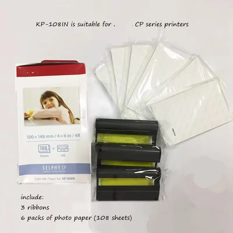 KP-108IN 100*148mm Photo Papers and 3 Ink Cartridge for Selphy CP Series Photo Printer CP800 CP910 CP1200 CP1300
KP-108IN 100*148mm Photo Papers and 3 Ink Cartridge for Selphy CP Series Photo Printer CP800 CP910 CP1200 CP1300