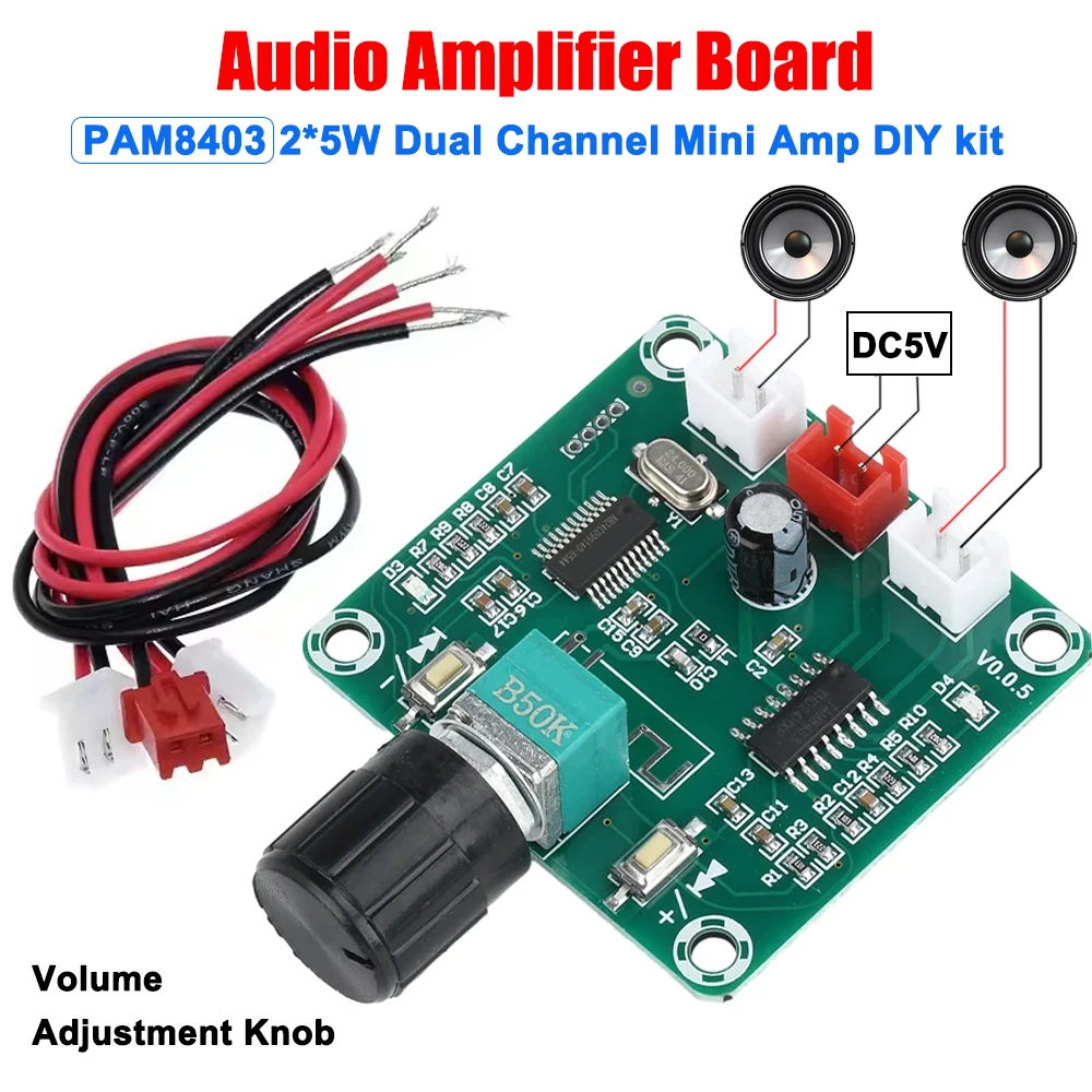PAM8403 2*5W Dual Channel Audio Amplifier Board 2.0 Stereo Amplifier Board Hifi Home Theater Stereo Mini Amp DIY kit
PAM8403 2*5W Dual Channel Audio Amplifier Board 2.0 Stereo Amplifier Board Hifi Home Theater Stereo Mini Amp DIY kit