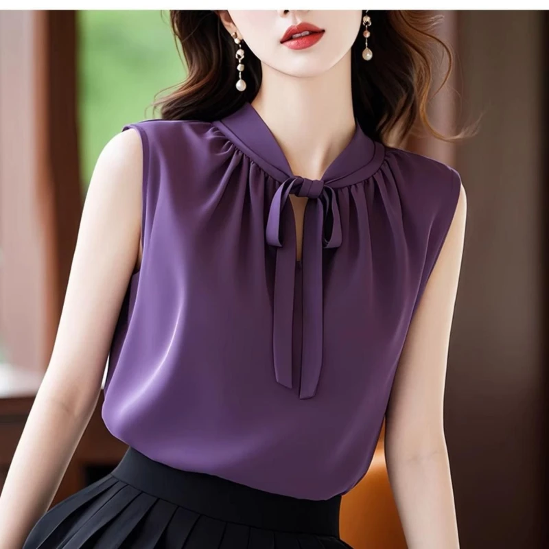 Sleeveless Bandage Simplicity Trend Shirt Tops Summer Youth All-match Solid Elegant Blouse Fashion Korean Office Women Clothing
Sleeveless Bandage Simplicity Trend Shirt Tops Summer Youth All-match Solid Elegant Blouse Fashion Korean Office Women Clothing