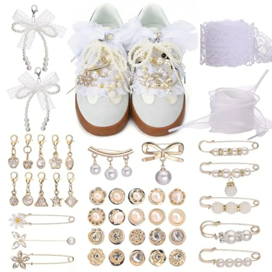 Naler 44 Pcs Shoe Charms for Sneakers - DIY Pearl and Lace Junk Socks Charms Kit, Rhinestone Cute Shoes Accessories for Sneaker
Naler 44 Pcs Shoe Charms for Sneakers - DIY Pearl and Lace Junk Socks Charms Kit, Rhinestone Cute Shoes Accessories for Sneaker