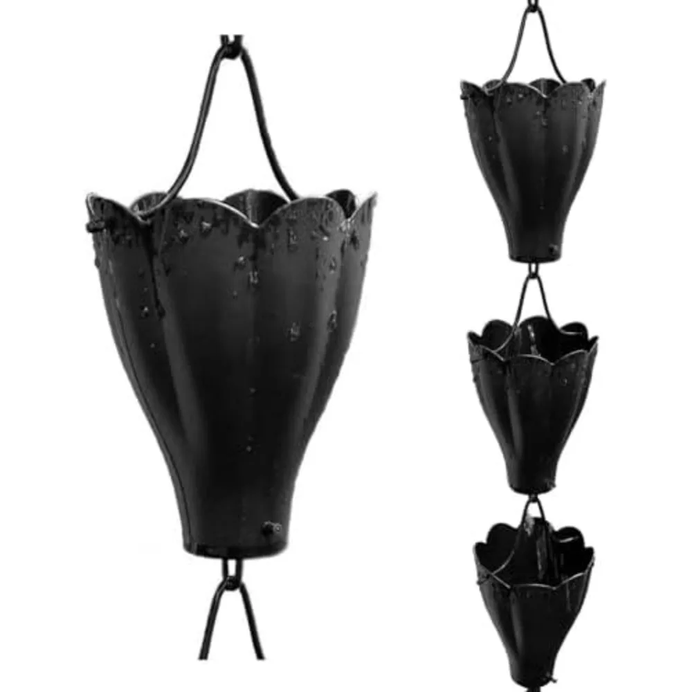 US Shipping XL Scallop Cups Rain Chain Black 8 Feet Downspout Extension Gutter Decor
US Shipping XL Scallop Cups Rain Chain Black 8 Feet Downspout Extension Gutter Decor