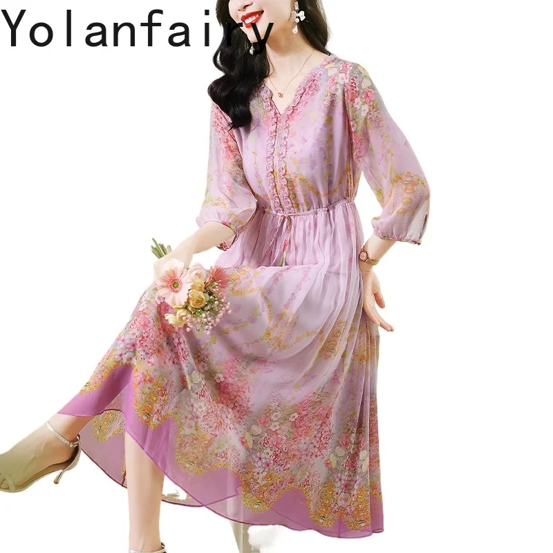 YOLANFAIRY Romantic 100% Real Mulberry Silk Dress 2025 Woman Autumn High-end Elegant Long Floral Dress Korean Women's Dresses
YOLANFAIRY Romantic 100% Real Mulberry Silk Dress 2025 Woman Autumn High-end Elegant Long Floral Dress Korean Women's Dresses