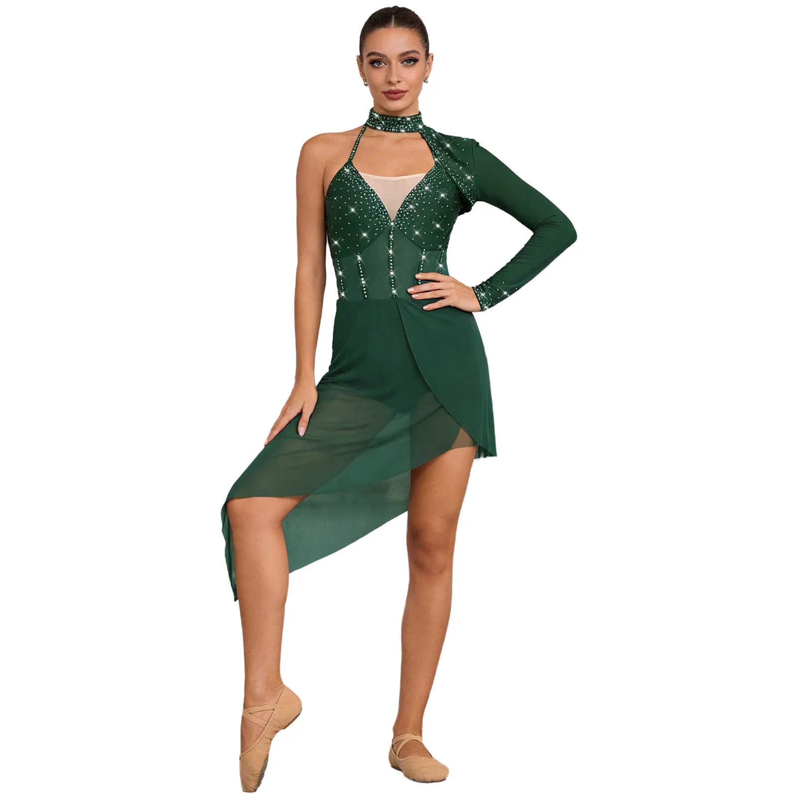Modern Dance Performance Dress Women Rhinestone Detail Single Strappy Backless Irregular Mesh Hem Dress Figure Skating Dancewear
Modern Dance Performance Dress Women Rhinestone Detail Single Strappy Backless Irregular Mesh Hem Dress Figure Skating Dancewear
