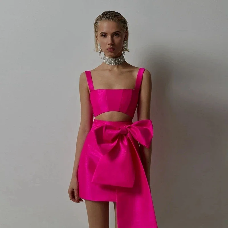 Sexy Two Pieces Satin Prom Dresses Spaghetti Straps Mini Length Handmade Bow Women Short Evening Gowns 2024 Christmas Party Gown
Sexy Two Pieces Satin Prom Dresses Spaghetti Straps Mini Length Handmade Bow Women Short Evening Gowns 2024 Christmas Party Gown