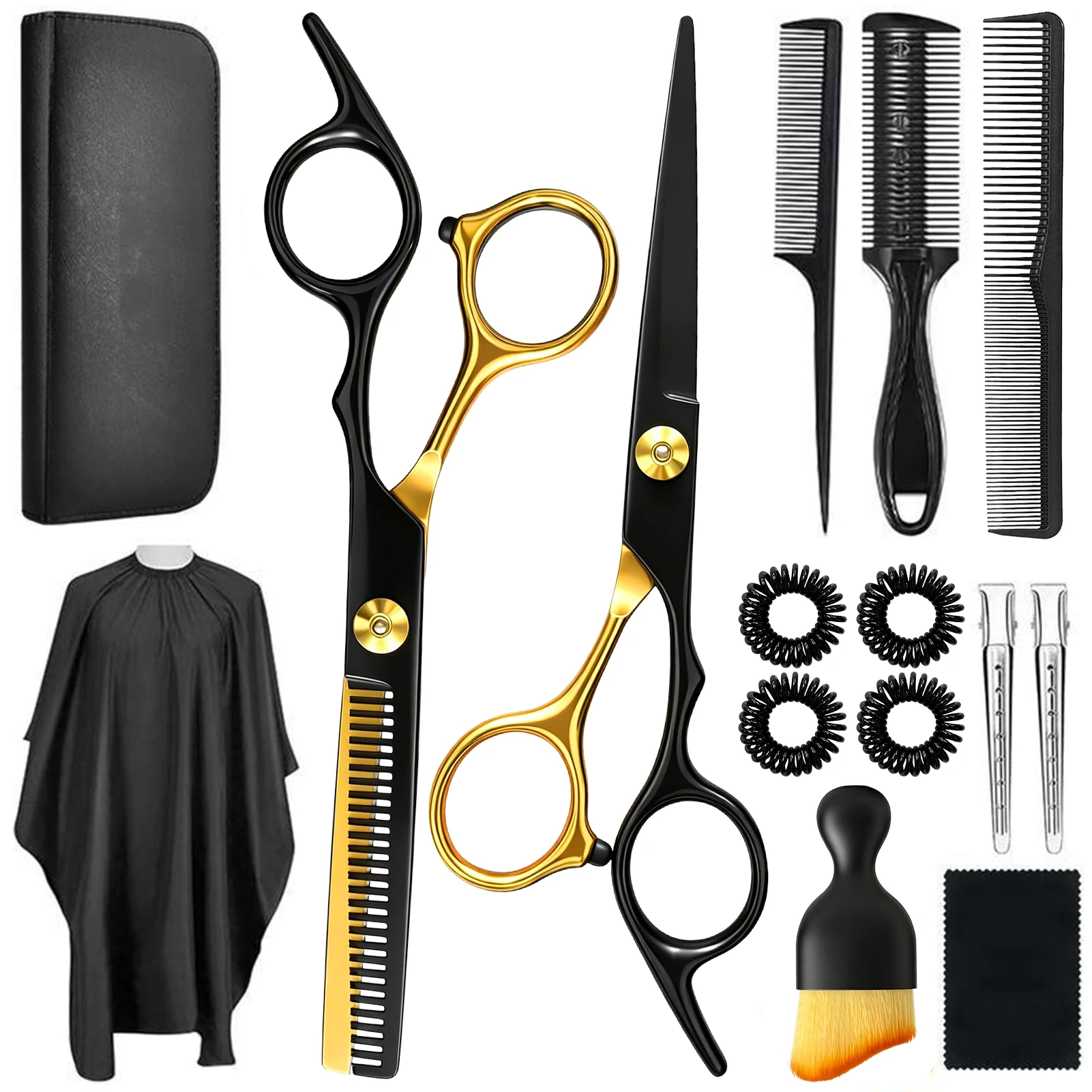 Professional Hair Cutting Scissors Kit 15pcs Hairdressing Shears Set with Barber Cape Thinning Scissor Combs Clips Hair Styling Accessories for Men Women Kids Home Salon DIY Haircut Stainless Steel Sharp Durable Black and Gold Gift Set
Professional Hair Cutting Scissors Kit 15pcs Hairdressing Shears Set with Barber Cape Thinning Scissor Combs Clips Hair Styling Accessories for Men Women Kids Home Salon DIY Haircut Stainless Steel Sharp Durable Black and Gold Gift Set