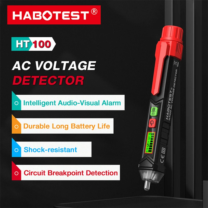 HABOTEST HT100 AC Voltage Detector Pen 12-1000V Non-Contact NCV Tester with Flashlight Live/Neutral Wire & Breakpoint Detection
HABOTEST HT100 AC Voltage Detector Pen 12-1000V Non-Contact NCV Tester with Flashlight Live/Neutral Wire & Breakpoint Detection