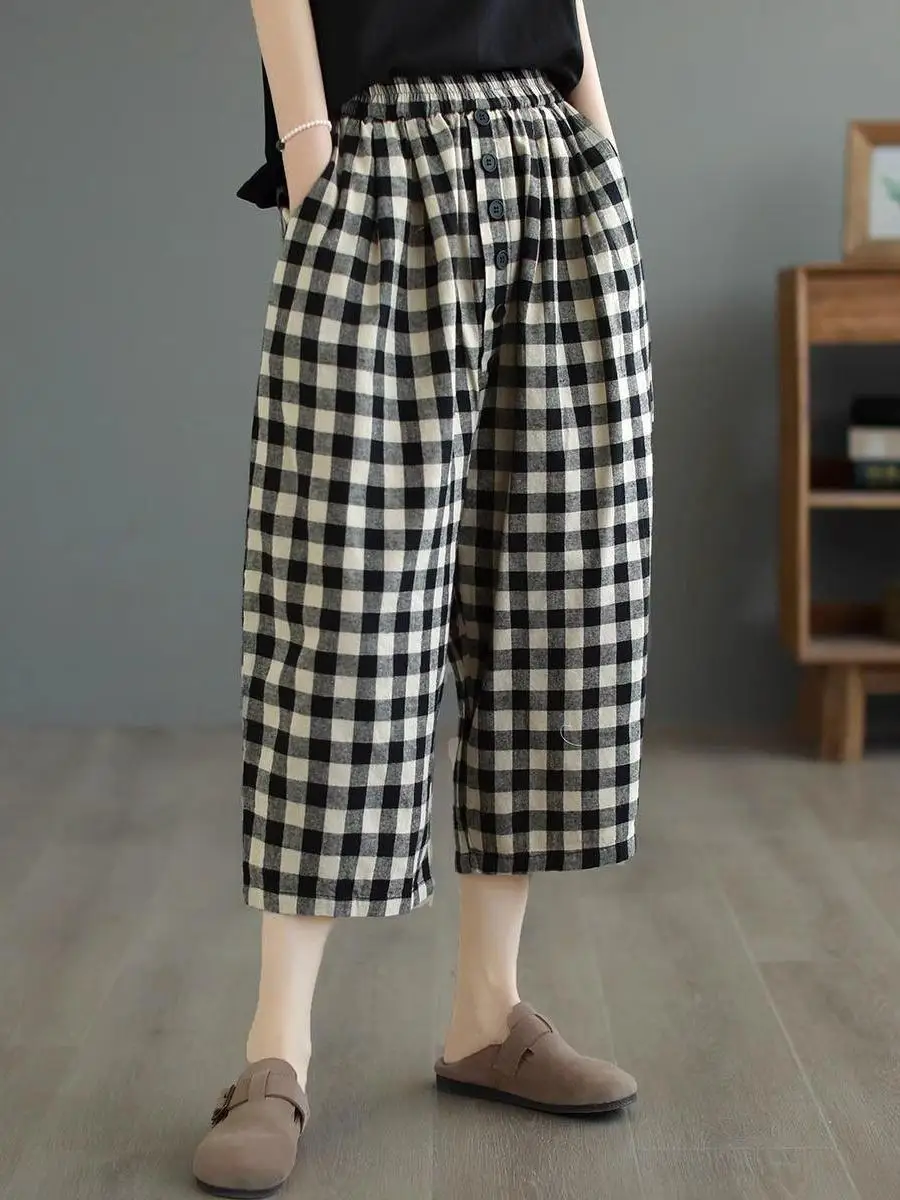 Retro Plaid Wide Leg Pants Women's Elastic Waist Slimming Seven-Foot Casual Lazy Style plus Size Trousers
Retro Plaid Wide Leg Pants Women's Elastic Waist Slimming Seven-Foot Casual Lazy Style plus Size Trousers