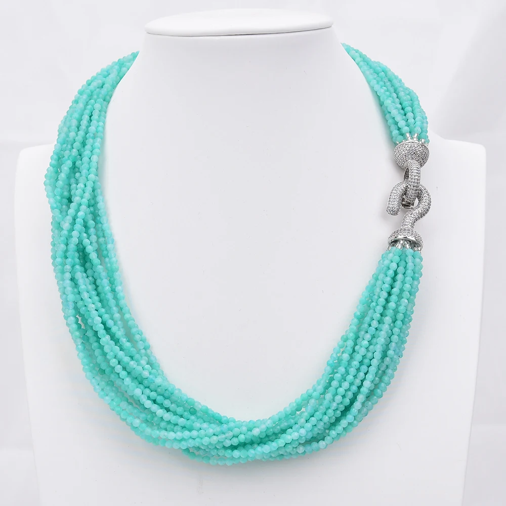 G-G 18 Rows 19'' Natural Green Amazonite Stone Faceted Round Stone Necklace Cz Zircon Inlay Clasp
G-G 18 Rows 19'' Natural Green Amazonite Stone Faceted Round Stone Necklace Cz Zircon Inlay Clasp
