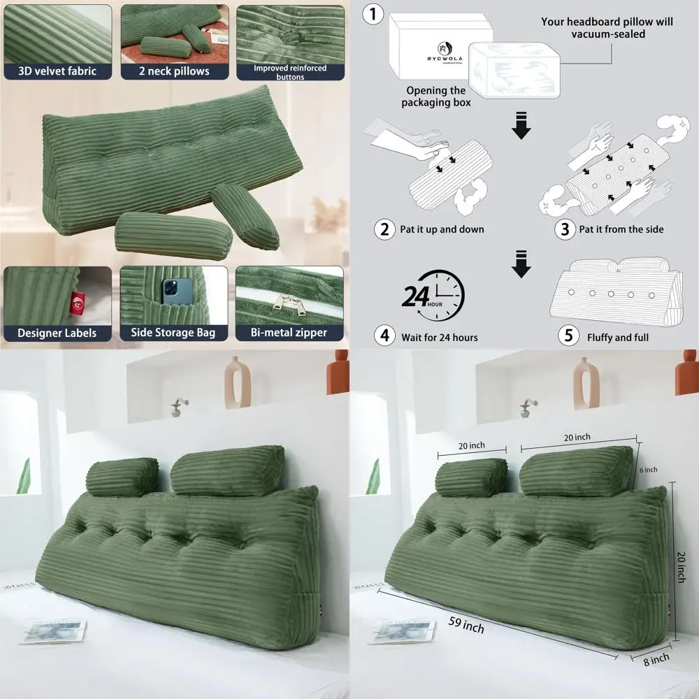 Queen Size Wedge Pillow with Neck Rolls, Soft and Supportive, Removable Cover, Sage Green, 59x8x20 Inches
Queen Size Wedge Pillow with Neck Rolls, Soft and Supportive, Removable Cover, Sage Green, 59x8x20 Inches