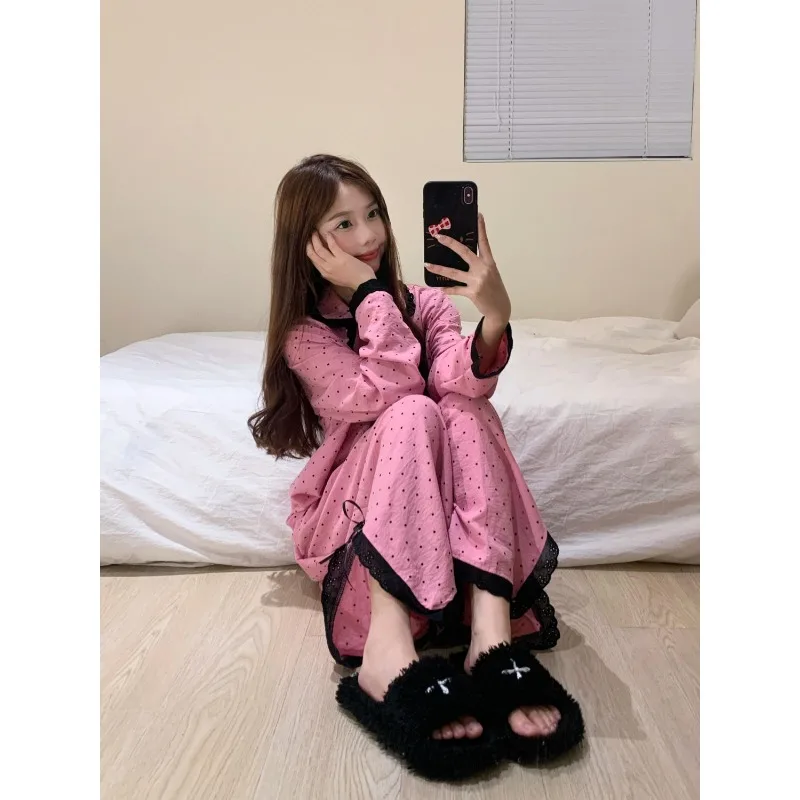 Spring Autumn New Sweet Polka Dot Lace Lace Niche Korean Version of Home Wear Set Lounge Girl Style Long Sleeve Pajamas Women
Spring Autumn New Sweet Polka Dot Lace Lace Niche Korean Version of Home Wear Set Lounge Girl Style Long Sleeve Pajamas Women