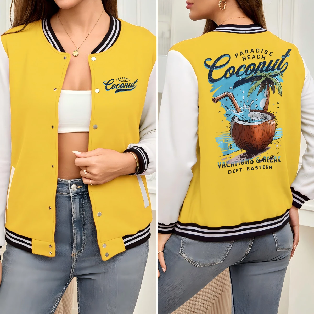Pardise Beach Cocount Vacation Relax Pattern Женская бейсбольная форма Хлопковая свободная куртка Повседневная осенняя красочная спортивная одежда
Pardise Beach Cocount Vacation Relax Pattern Женская бейсбольная форма Хлопковая свободная куртка Повседневная осенняя красочная спортивная одежда