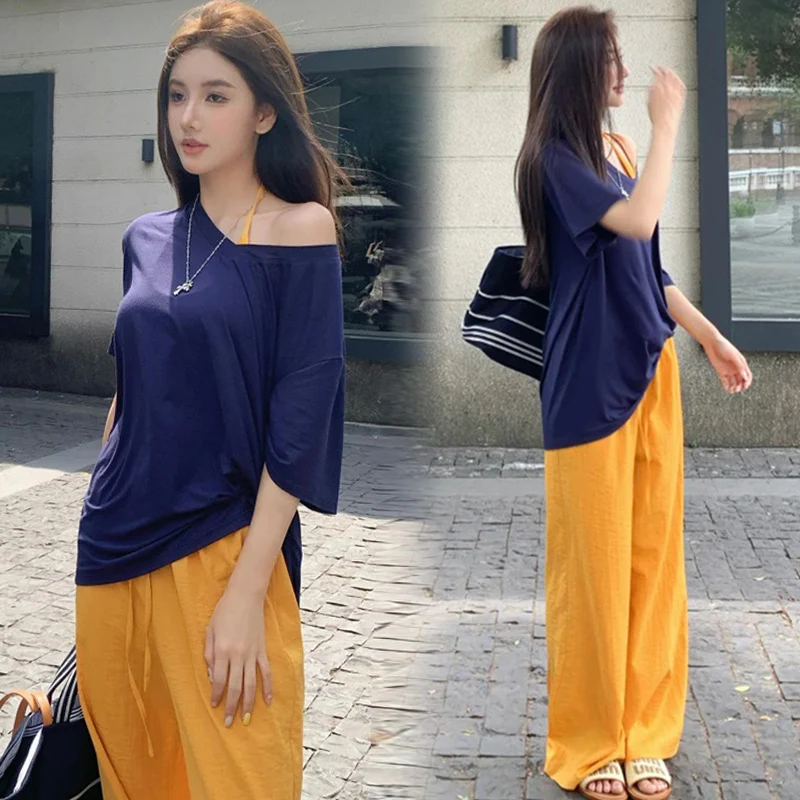 Maternity Two-Piece Set - Navy Short-Sleeve Tee + Ginger Wide-Leg Pants | Summer Slim Outfit Lightweight & Breathable Pregnancy
Maternity Two-Piece Set - Navy Short-Sleeve Tee + Ginger Wide-Leg Pants | Summer Slim Outfit Lightweight & Breathable Pregnancy