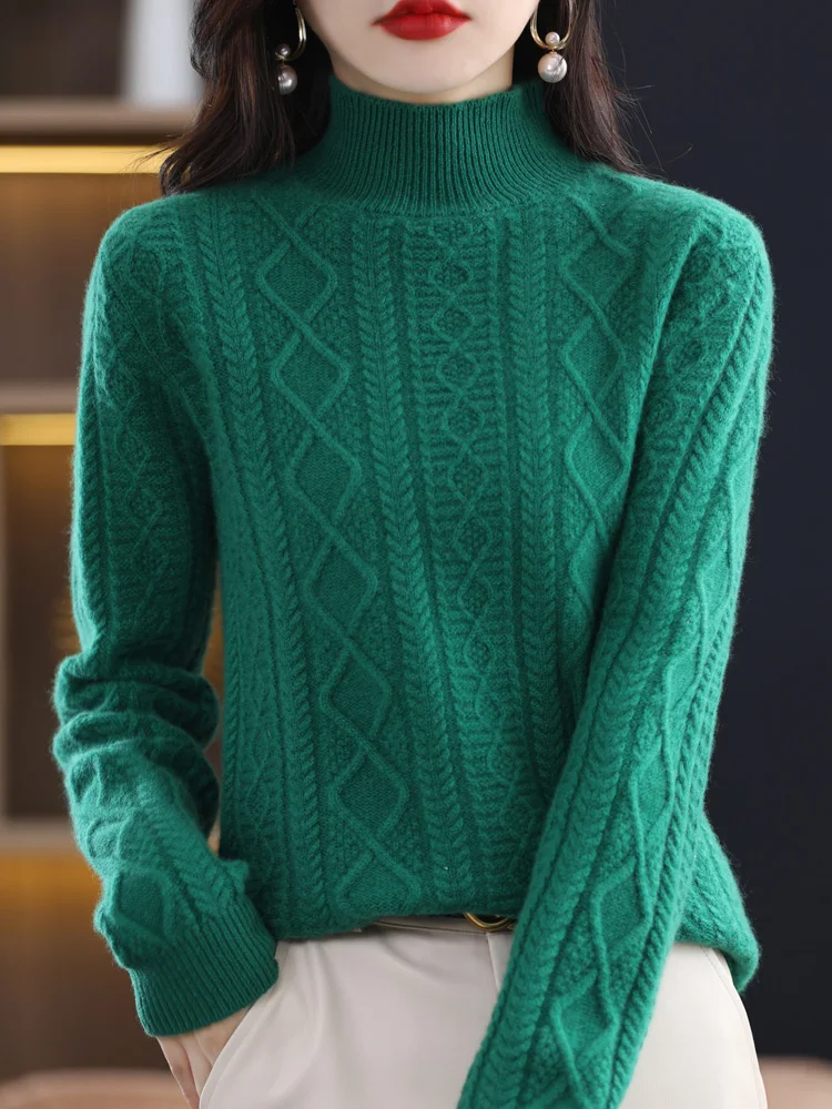 100%Merino Wool Knitted Sweater Thick Soft Warm Autumn Winter Women's Turtleneck Pullover Retro Cable Stitch Female Clothing Top
100%Merino Wool Knitted Sweater Thick Soft Warm Autumn Winter Women's Turtleneck Pullover Retro Cable Stitch Female Clothing Top