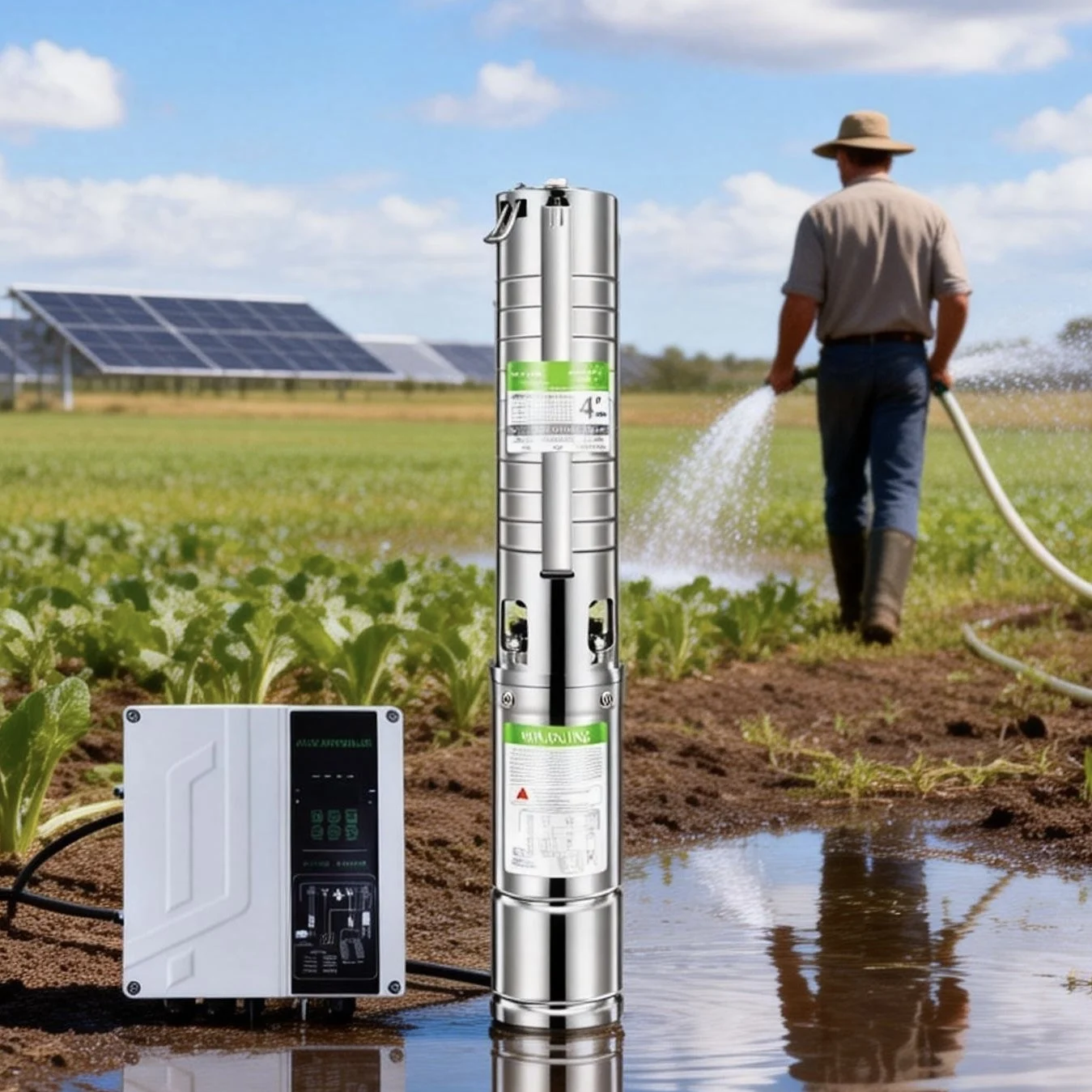 Погружной скважинный насос HZUSUN 3HP с двойным питанием (AC/DC) на солнечной энергии, 70 м, с гибридным контроллером, комплект для насосования из нержавеющей стали
Погружной скважинный насос HZUSUN 3HP с двойным питанием (AC/DC) на солнечной энергии, 70 м, с гибридным контроллером, комплект для насосования из нержавеющей стали