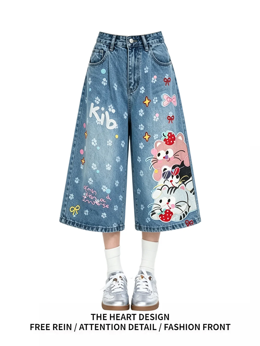 Retro American Cartoon Print Loose Wide Leg Jeans Women's Summer Casual Shorts High Waist Denim Blue Seven-Foot Pants
Retro American Cartoon Print Loose Wide Leg Jeans Women's Summer Casual Shorts High Waist Denim Blue Seven-Foot Pants