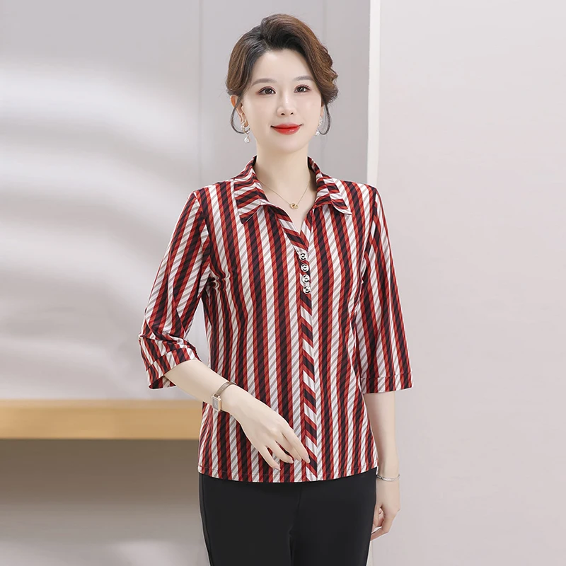 Casual Stripe Women's irt Summer Faionable ort Sve Top for Middle-Aged And ly Mom Comfortable Polyester Fiber
Casual Stripe Women's irt Summer Faionable ort Sve Top for Middle-Aged And ly Mom Comfortable Polyester Fiber