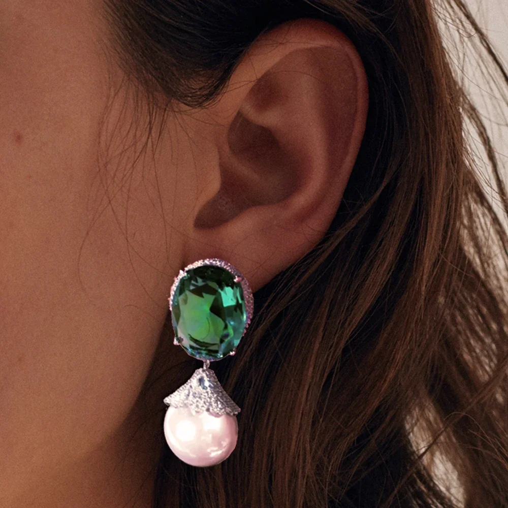Soramoore New Luxury Green CZ Pink Pearl Drop Earrings For Women Wedding Cubic Zircon Crystal CZ Bridal Earring Fashion Jewelry
Soramoore New Luxury Green CZ Pink Pearl Drop Earrings For Women Wedding Cubic Zircon Crystal CZ Bridal Earring Fashion Jewelry
