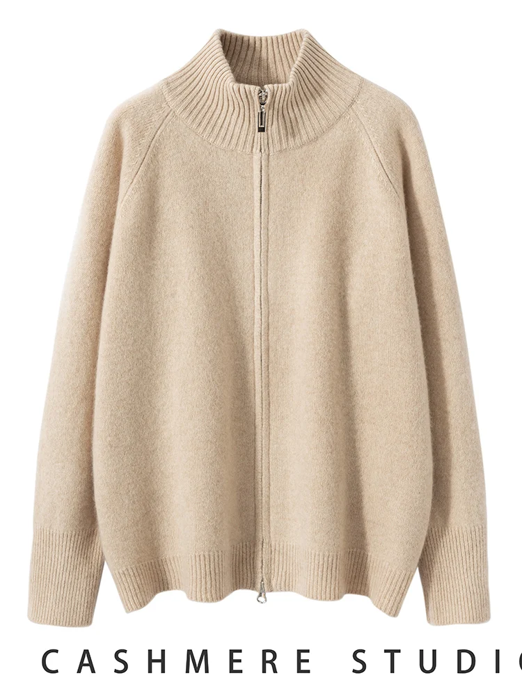 Chic Autumn Winter High Quality Thick Women's Grace Sweater Zipper Cardigan Mock Neck 100% Cashmere Knitwear Casual Coat Tops
Chic Autumn Winter High Quality Thick Women's Grace Sweater Zipper Cardigan Mock Neck 100% Cashmere Knitwear Casual Coat Tops