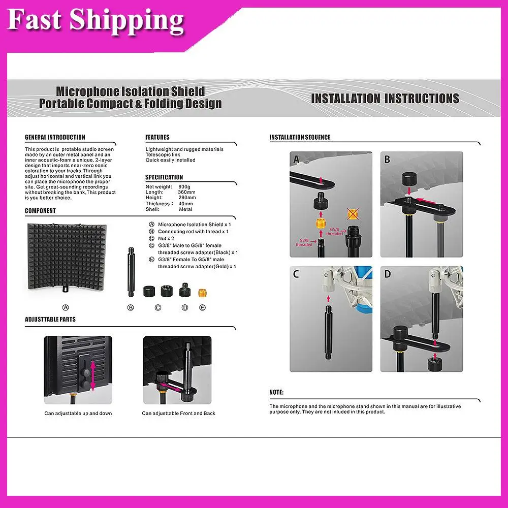 Sensitive 5 Panel Foldable Studio Microphone Isolation Shield Recording Sound Absorber Foam Panel
Sensitive 5 Panel Foldable Studio Microphone Isolation Shield Recording Sound Absorber Foam Panel