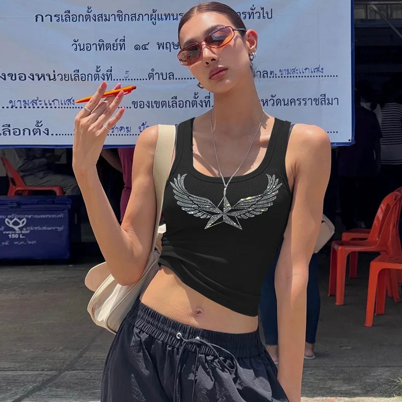 90s Vintage Women's 2024 Summer Tank Top Y2K Fashion Hot Diamond Slim Fit Open Navel Sleeveless Tank Top Women's T-shirt
90s Vintage Women's 2024 Summer Tank Top Y2K Fashion Hot Diamond Slim Fit Open Navel Sleeveless Tank Top Women's T-shirt