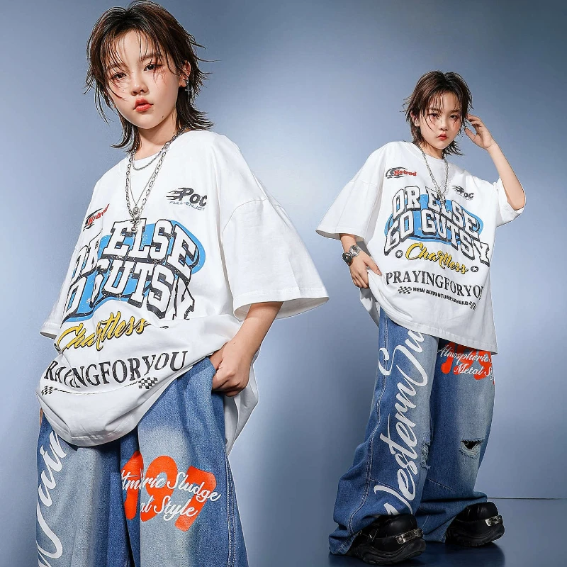 New Boys Hip Hop Street Dance Clothes White Print T Shirt Denim Ripped Pants Group Jazz Performance Costume Team Stage Outfits
New Boys Hip Hop Street Dance Clothes White Print T Shirt Denim Ripped Pants Group Jazz Performance Costume Team Stage Outfits